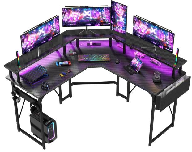 devoko corner gaming desk with led lights