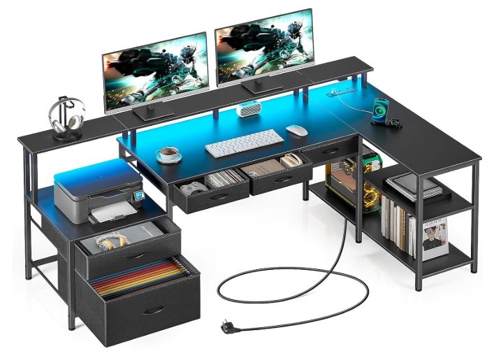 seventable corner gaming desk with drawers