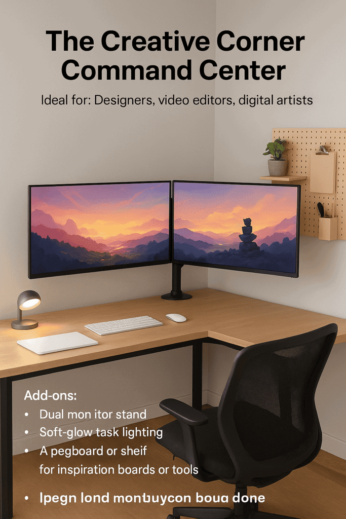 creative work l shaped desk dual monitor setup