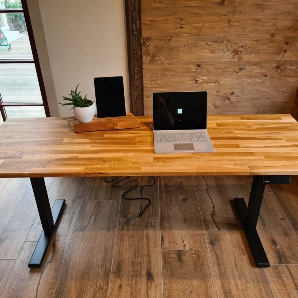 view of our own purchase testing minimalist home office setup l shaped desk dual monitor setup our unboxing package arrival several weeks to months