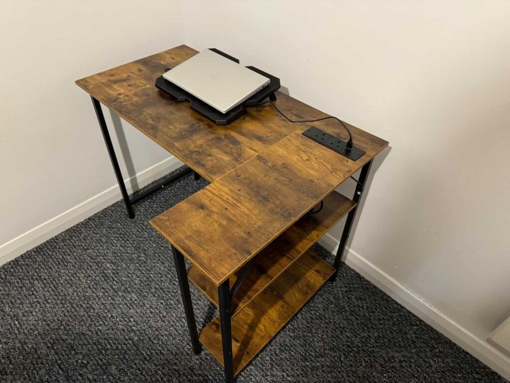 view of our own purchase testing workstation l shaped desk for small spaces our unboxing package arrival several weeks to months