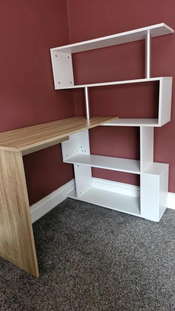 view of our own purchase testingmondeer modern l shaped desk with drawers our unboxing package arrival several weeks to months